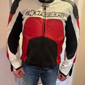 Rare Vintage Alpinestars Men’s Red Black White Leather Motorcycle Jacket